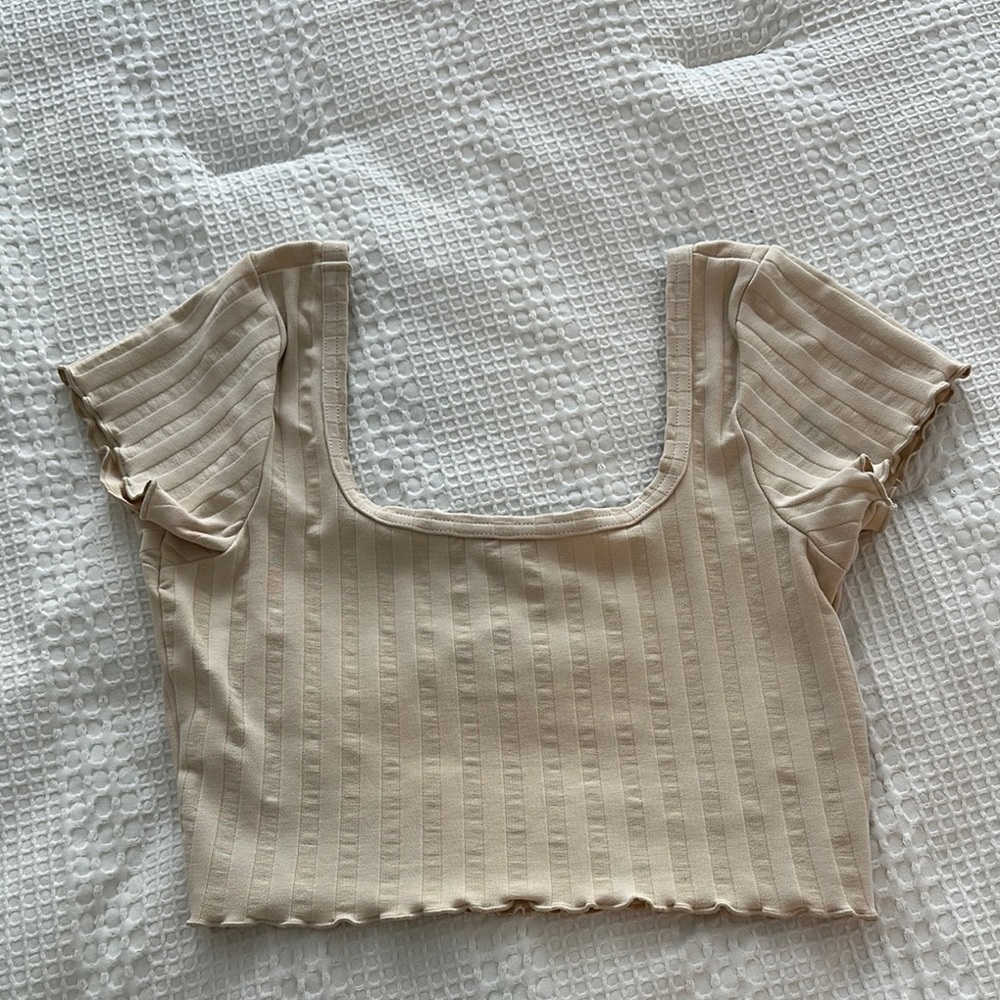 Aerie Beige Ribbed Square Neck Top